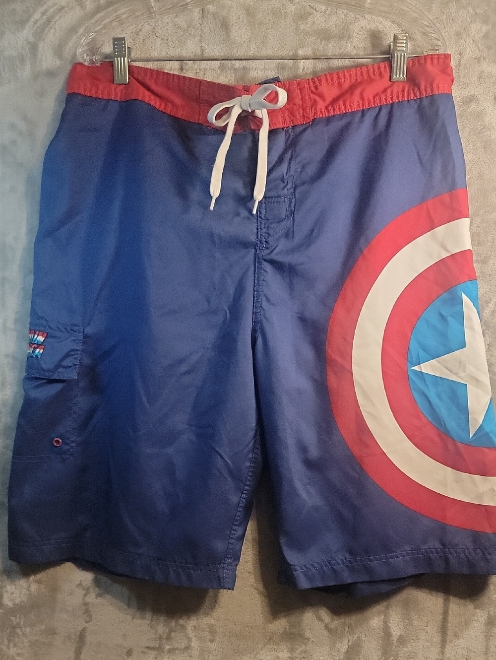 Marvel Men's Blue and Red Captain America Shield Swim Shorts